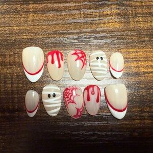 Halloween Nail Art Set with Red and White Designs